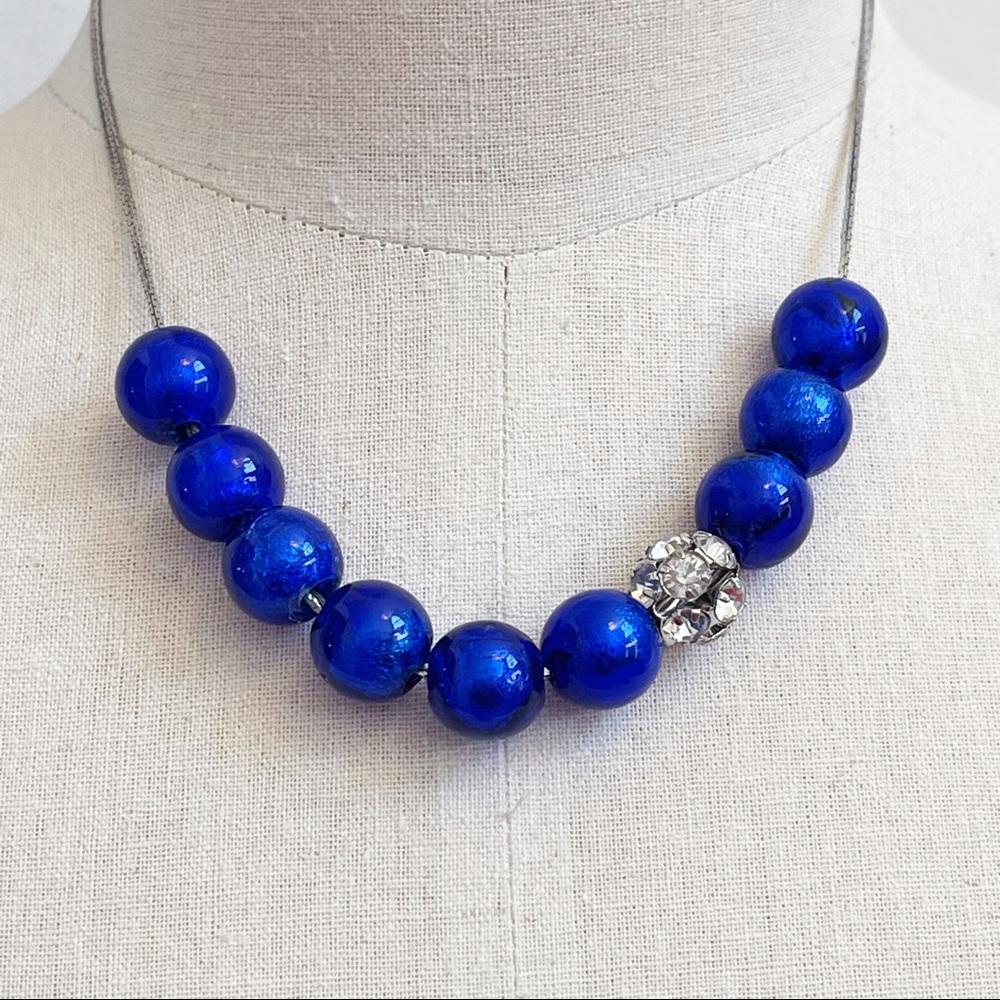 Blue Beaded Rhinestone Necklace NEW